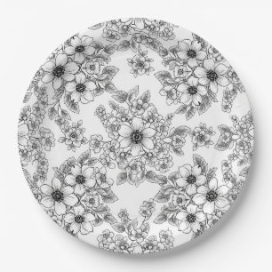 Minimalistische Linienkunst Blumen Nahtloses Muste Pappteller