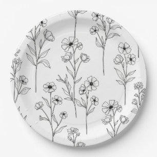 Minimalistische Linienkunst Blumen Nahtloses Muste Pappteller