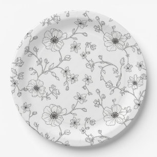 Minimalistische Linienkunst Blumen Nahtloses Muste Pappteller