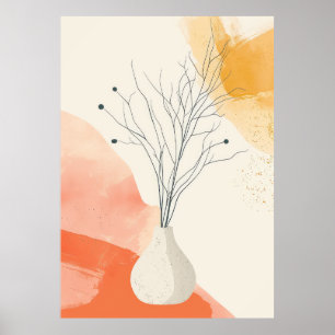 Minimalistische Linienkunst, Botanischer Boho Grau Poster