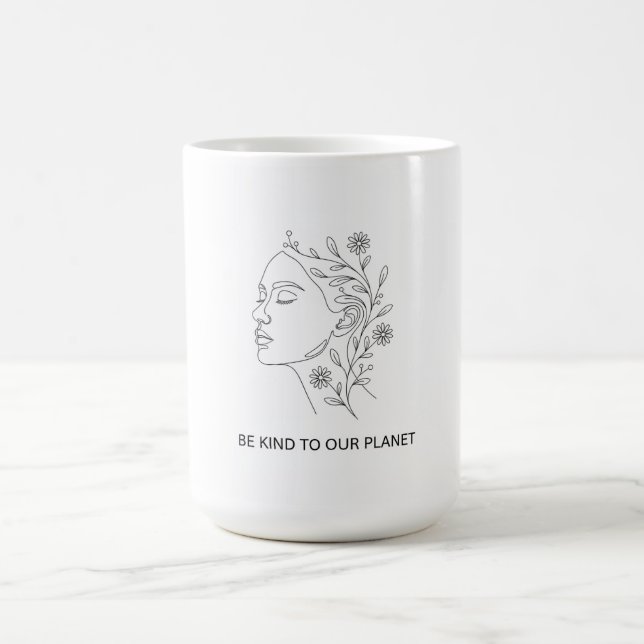 Minimalistische Linienkunst Gesicht Sei freundlich Kaffeetasse (Mittel)