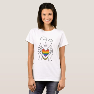 Minimalistische Linienkunst Mensch Stolz Regenboge T-Shirt