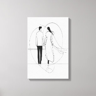 Minimalistische Linienkunst Romantisches Paar Hält Leinwanddruck