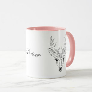 Minimalistische Linienkunst-Skizze eines Hirschkop Tasse