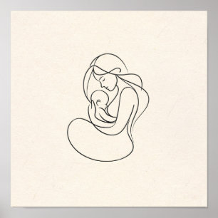 Minimalistische Linienkunst von Mutter und Baby Poster