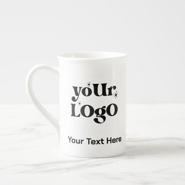 Minimalistische Logos und Texte Prozellantasse (Links)