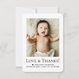 Minimalistische Love & Thanks Baby-Foto-Geburtsanz Dankeskarte