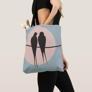 Minimalistische Lovebirds auf einem Draht Tasche