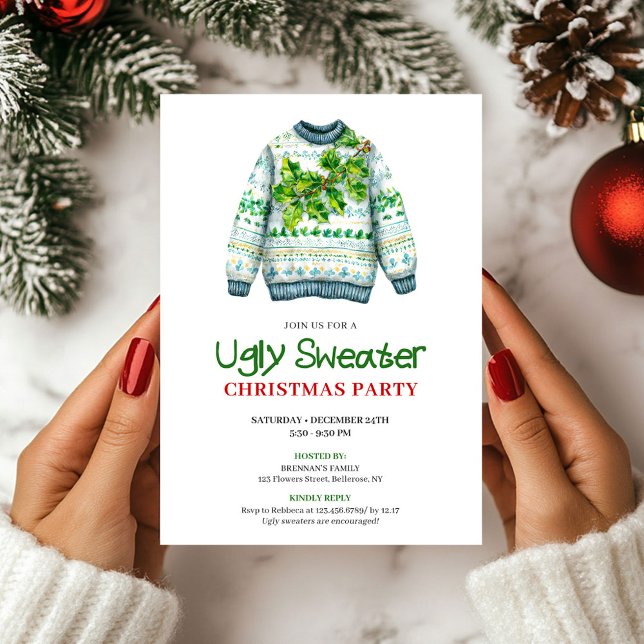 Minimalistische lustige hässliche Weihnachtspullov Einladung (Minimalist Funny Ugly Sweater Party Invite)
