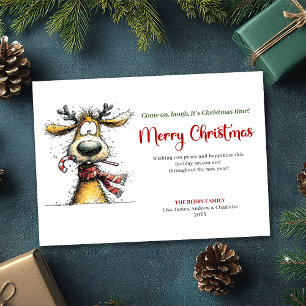 Minimalistische lustige Rentier-Weihnachtsgrußkart Feiertagskarte