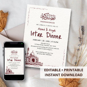 Minimalistische marinerote Skizze Moschee Ramadan Einladung