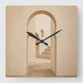 Minimalistische marokkanische Bogenwanduhr | Neutr Quadratische Wanduhr