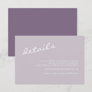 Minimalistische Mauve Lila SkriptWedding Details Begleitkarte