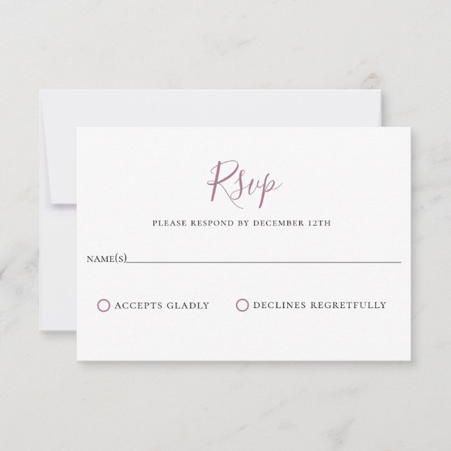Minimalistische Mauve Lila Wedding RSVP Card (Vorderseite)