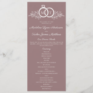 Minimalistische Mauve Wedding Ring Monogram Weddin Programm