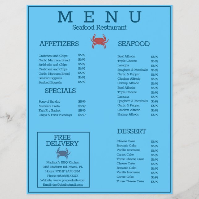 Minimalistische Meeresfrüchte Kräutergrill Restaur Flyer (Vorne)