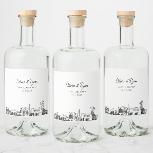 Minimalistische Mesa Arizona Hochzeit Custom Alkoholflaschenetikett (Flaschen)