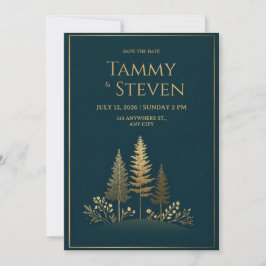 Minimalistische Midnight Gold Baum Hochzeit Einladung