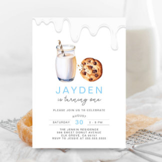 Minimalistische Milch und Cookies Blue Boy Geburts Einladung