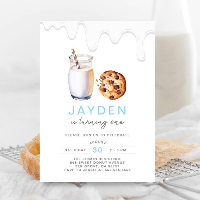 Minimalistische Milch und Cookies Blue Boy Geburts Einladung (Von Creator hochgeladen)