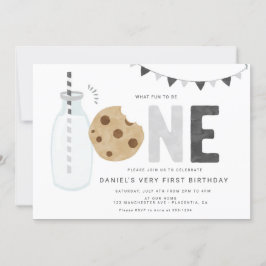 Minimalistische Milch und Cookies Erster Geburtsta Einladung