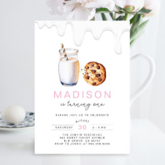 Minimalistische Milch und Cookies Rosa Mädchen Geb Einladung
