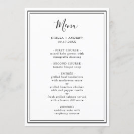 Minimalistische Minimalistische Hochzeit in Schwar Menükarte