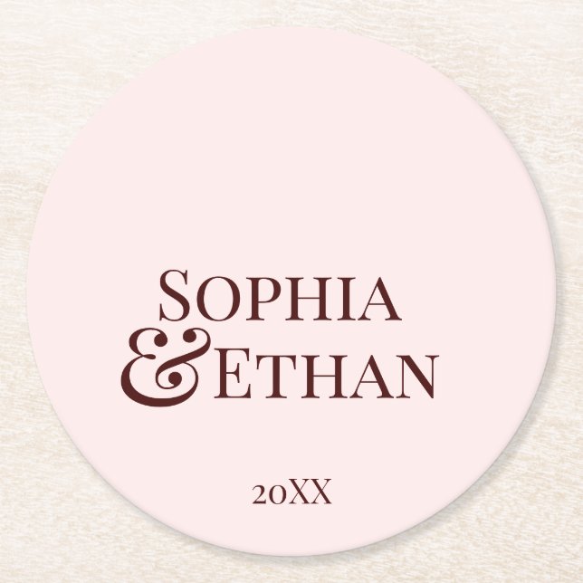 Minimalistische Mit Monogramm Hochzeiten Untersetz Runder Pappuntersetzer (Vorderseite)