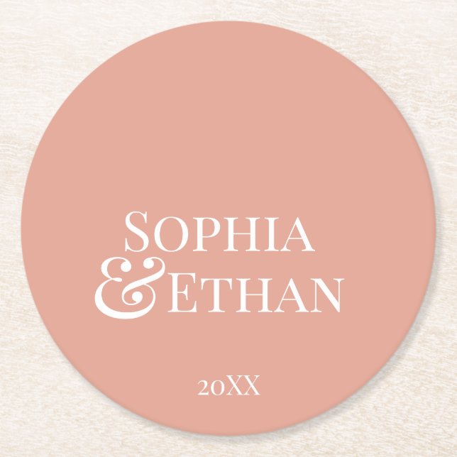 Minimalistische Mit Monogramm Hochzeiten Untersetz Runder Pappuntersetzer (Vorderseite)