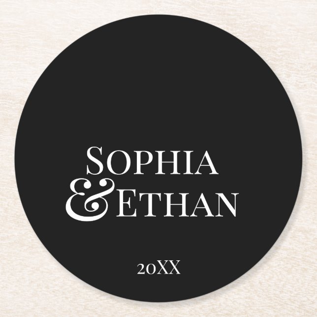 Minimalistische Mit Monogramm Hochzeiten Untersetz Runder Pappuntersetzer (Vorderseite)