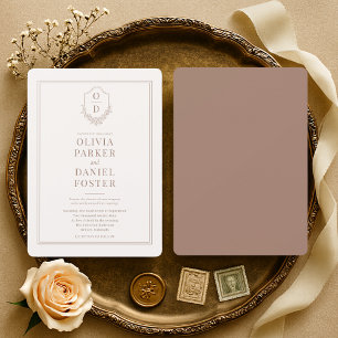 Minimalistische Mocha-Braune Wappen-Hochzeit Einladung