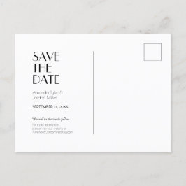 Minimalistische moderne Art-Deco-Hochzeit rettet d Ankündigungspostkarte