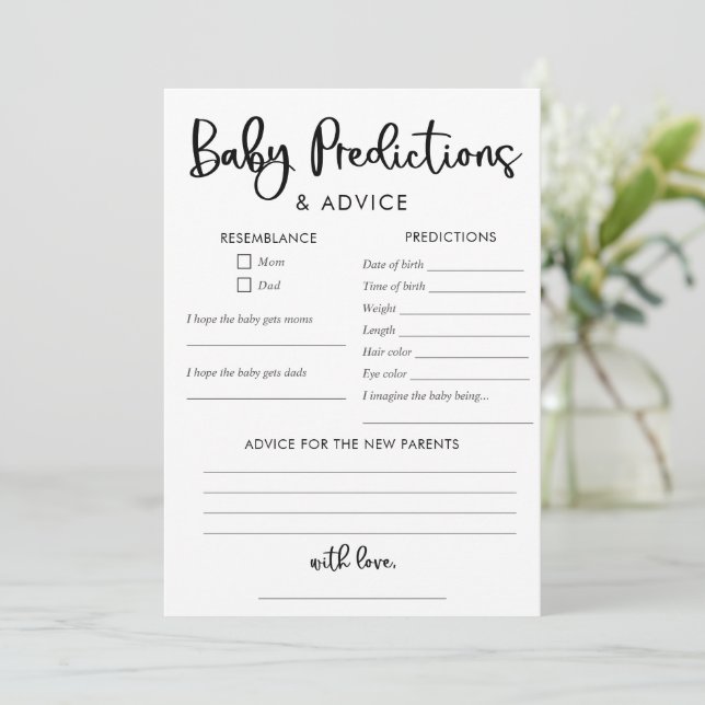 Minimalistische moderne Baby-Vorhersagekarte Einladung (Stehend Vorderseite)
