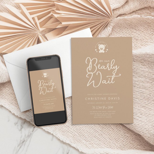 Minimalistische moderne Beige Bärenneutraldusche Einladung (Von Creator hochgeladen)