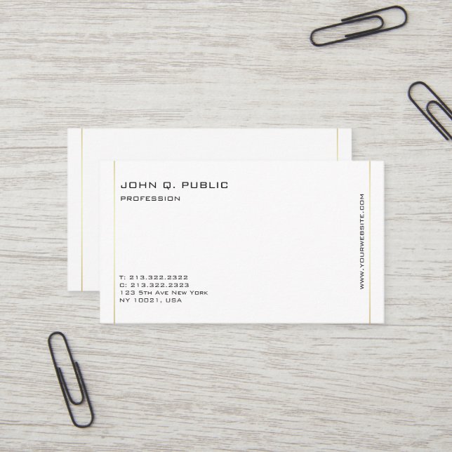 Minimalistische, moderne Berufliche Goldfarbenlini Visitenkarte (Vorderseite/Rückseite Beispiel)