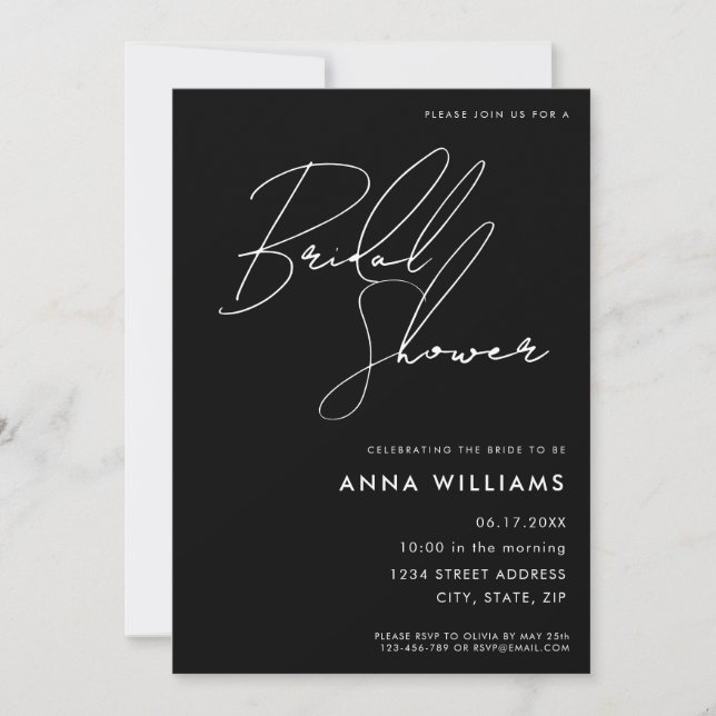 Minimalistische, moderne Black Bridal Dusche Einla Einladung (Vorderseite)