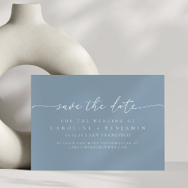 Minimalistische, moderne, blaue Script-Hochzeit Save The Date