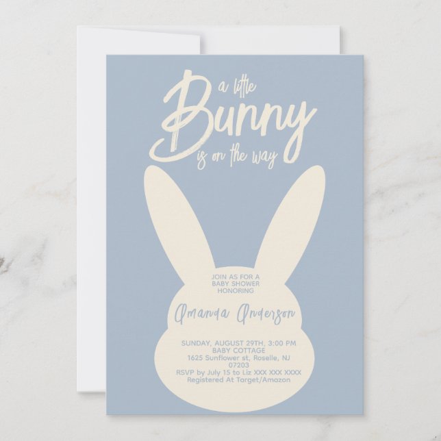 Minimalistische moderne Blue Bunny Baby Boy Dusche Einladung (Vorderseite)