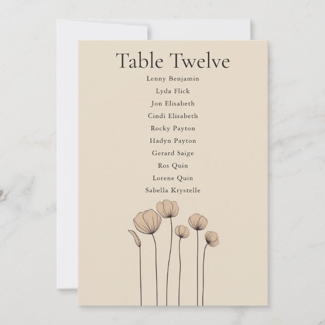 Minimalistische moderne Blume Sitzkarte Einladung (Vorderseite)