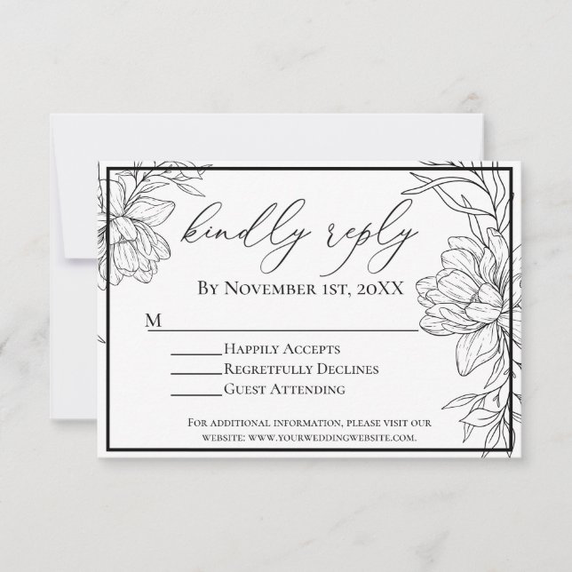 Minimalistische, moderne Blumenhochzeit RSVP Karte (Vorderseite)