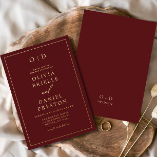 Minimalistische moderne Burgundy-Goldhochzeit Folieneinladung