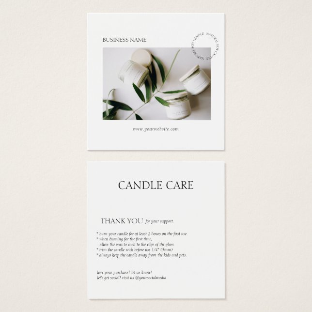 Minimalistische moderne Candle Care-Fotokarte (Vorne & Hinten)