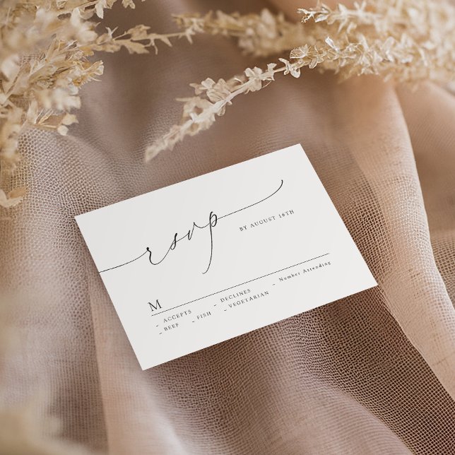 Minimalistische Moderne Chic Script Elegante Hochz RSVP Karte (Minimalist Modern Chic Script Elegant Wedding RSVP Card)