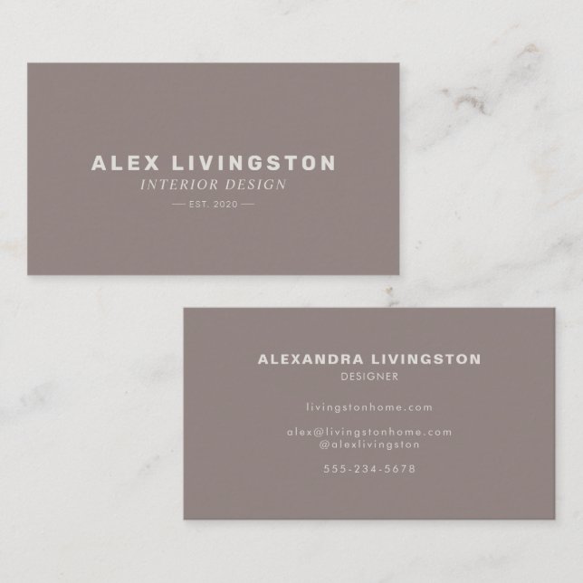 Minimalistische moderne einfache Typografie Taupe  Visitenkarte (Vorne/Hinten)