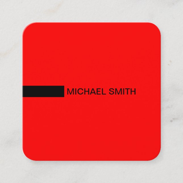 Minimalistische Moderne Elegante Rot und Schwarz Quadratische Visitenkarte (Vorderseite)