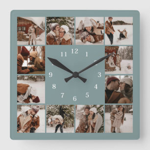 Minimalistische, moderne Familienfoto-Collage Quadratische Wanduhr