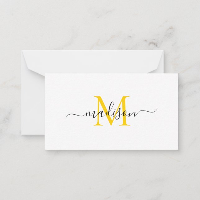 Minimalistische, moderne Feminine-Monogramm-Gelbe  Mitteilungskarte (Rückseite)