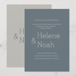 Minimalistische, moderne Fichtenblau-Graue Hochzei Einladung