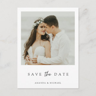 Minimalistische moderne Foto-Save-the-Date-Hochzei Einladungspostkarte