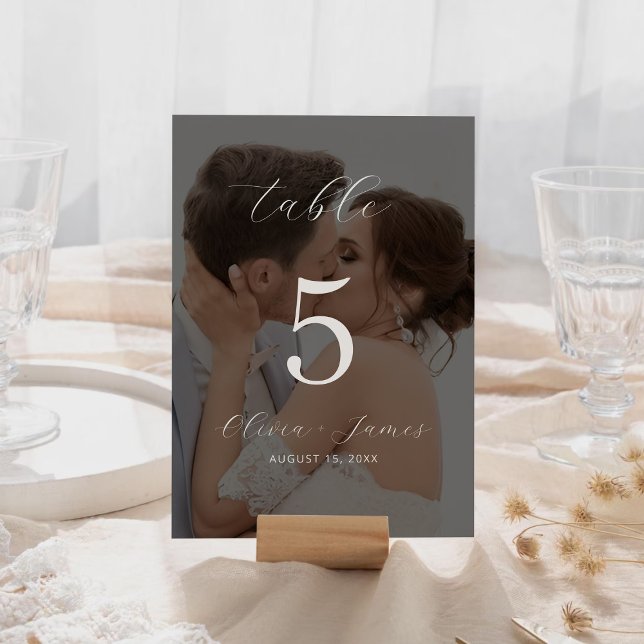 Minimalistische moderne Foto-Tischnummer Tischnummer (Minimalist Modern Photo Table Number Card)